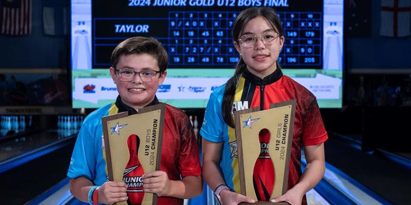 2024 Junior Gold U12 winners Eli Franco and Alyssa Randisi show the 2-handed revolution on the march