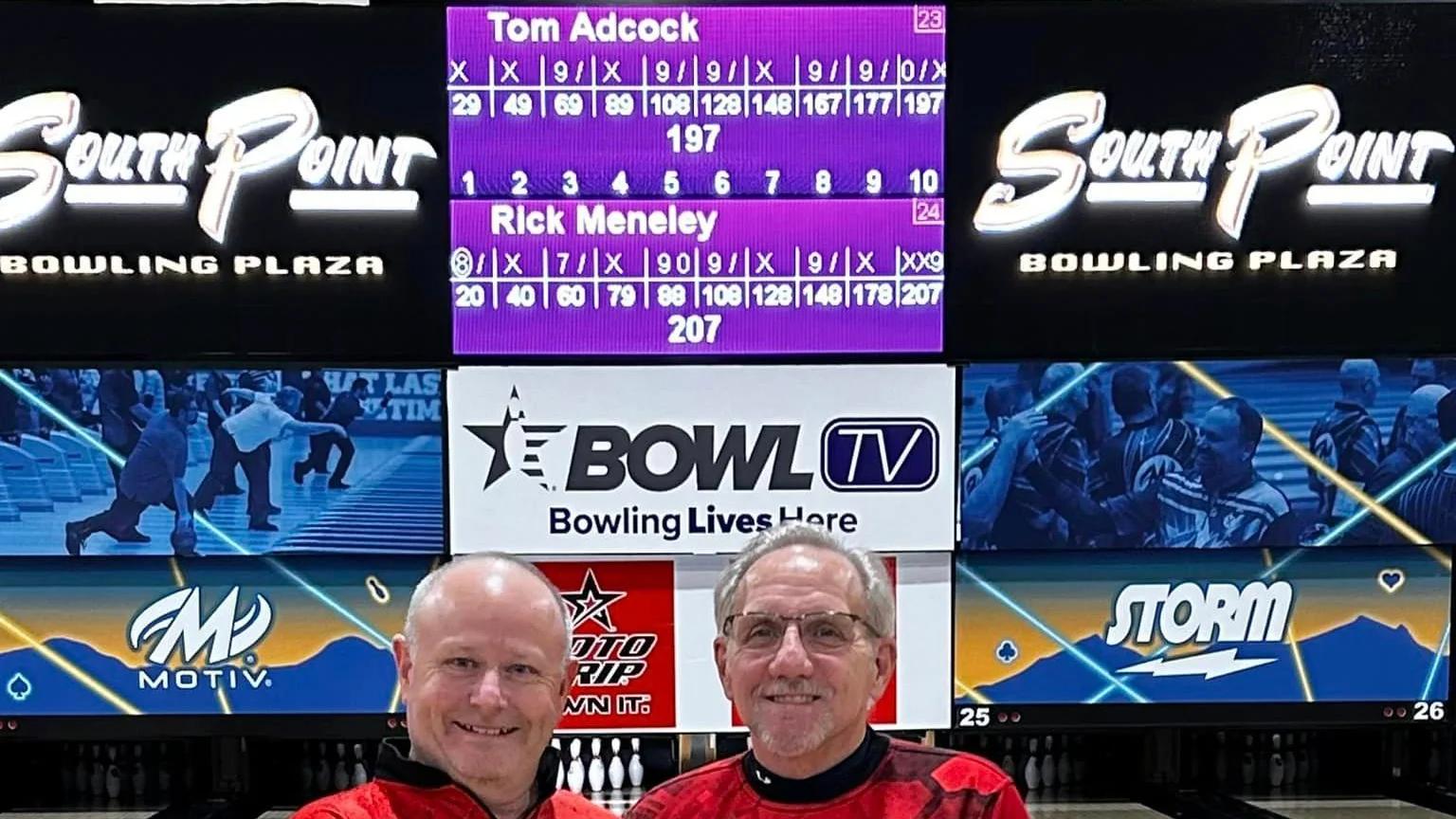 Rick Meneley comes up clutch to win 2024 South Point Senior Shootout Roto Grip Challenge after Tom Adcock gutters in 10th frame of title match