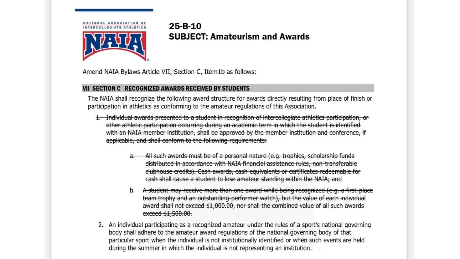 NAIA removes its limits on prize winnings during the school year starting in 2025-26