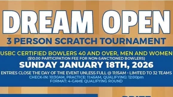 2026 Dream Open Over 40 3-Person tourney set for Sunday, Jan. 18