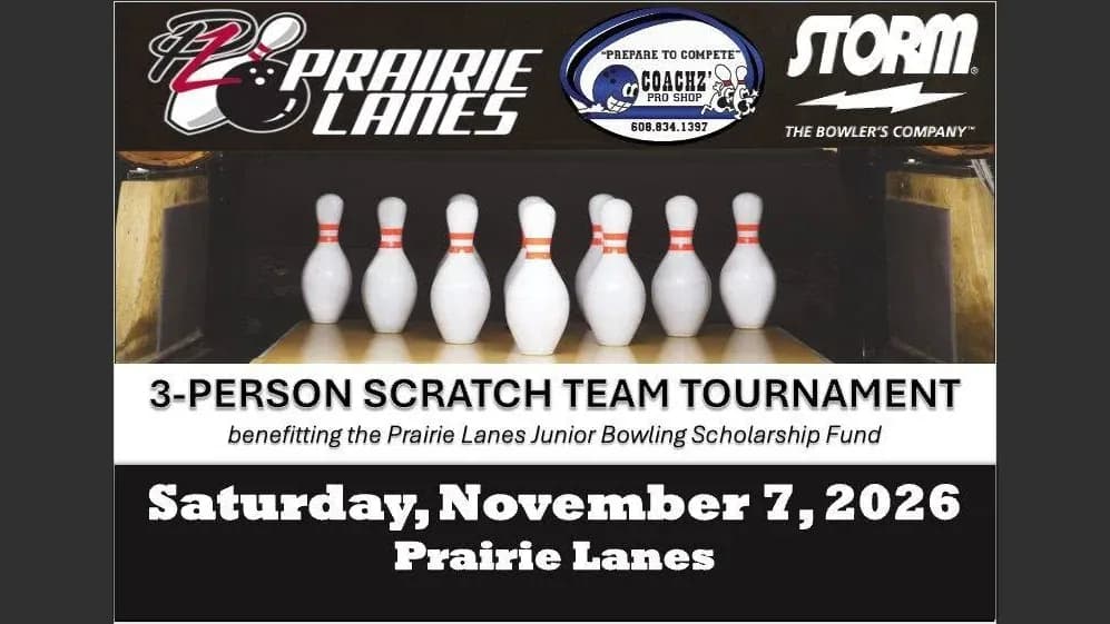 2026 3-Person Scratch Tournament Benefitting Prairie Lanes Junior Scholarship Fund set for Nov. 7 at Prairie