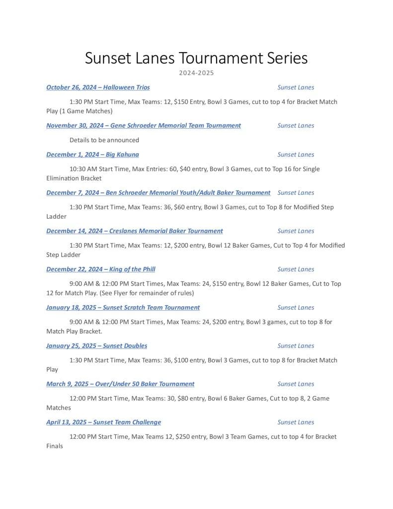 2024-25 Sunset Lanes Tournament Series