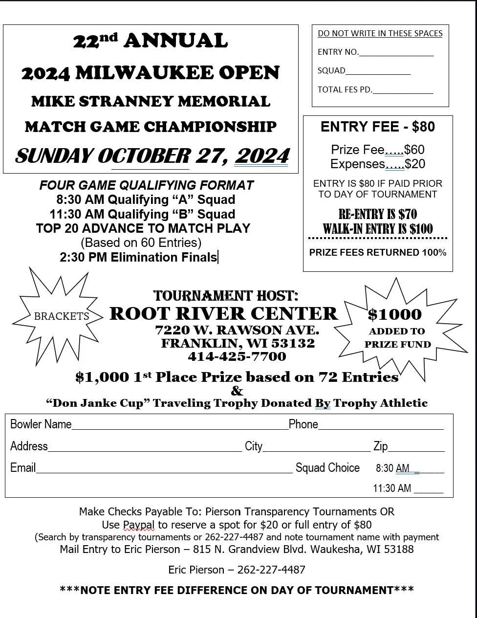 2024 Milwaukee Open Mike Stranney Memorial Match Game Championship flyer