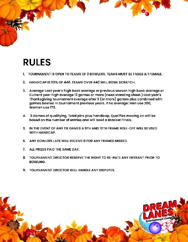 2024 Dream Lanes Thanksgiving Doubles rules