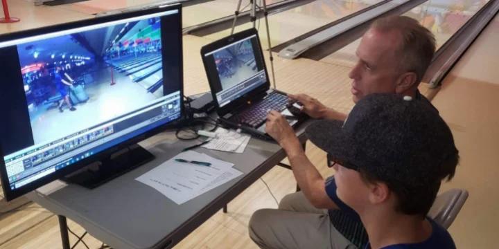 Famed coach Mike Jasnau giving lessons at Orleans during 2021 USBC Open Championships