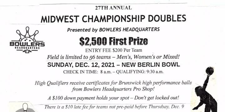Midwest Championship Doubles will be Sunday, Dec. 12 at New Berlin Bowl